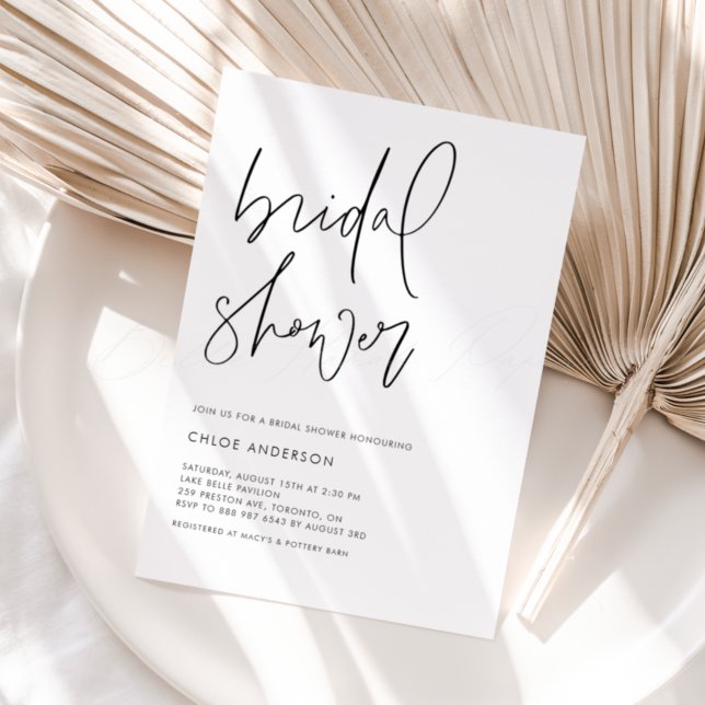 Minimalist Handwritten Script Black Bridal Shower Invitation (Creator Uploaded)