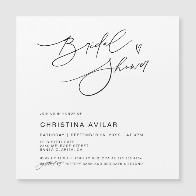 Minimalist Handwritten Script Bridal Shower Magnetic Invitation (Front)