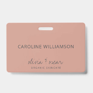 Minimalist Handwritten Script Dusty Rose Custom ID Badge
