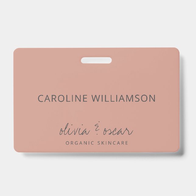 Minimalist Handwritten Script Dusty Rose Custom ID Badge (Front)