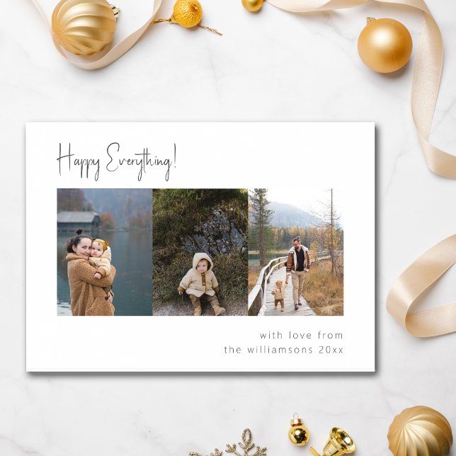 Minimalist Handwritten Script Multi Photo Four Holiday Card (Creator Uploaded)