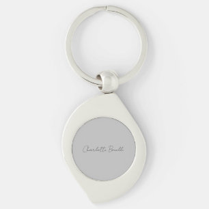 Minimalist Handwritten Script Name Grey Key Ring