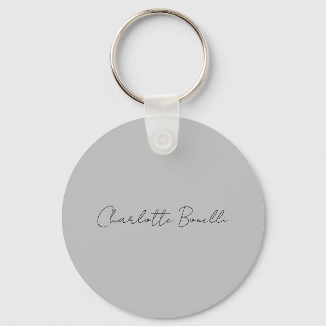 Minimalist Handwritten Script Name Grey Key Ring (Front)