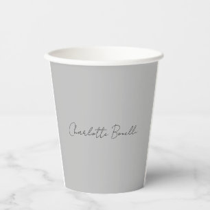 Minimalist Handwritten Script Name Grey Paper Cups