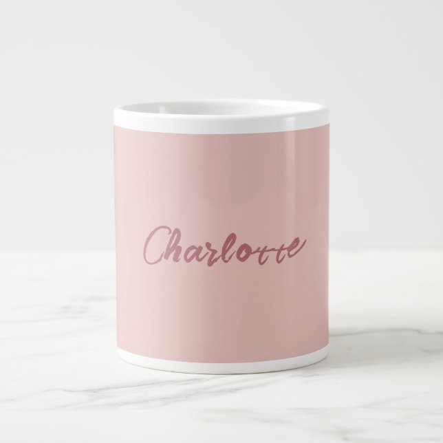 Minimalist Handwritten Script Name Rose Gold Large Coffee Mug (Front)