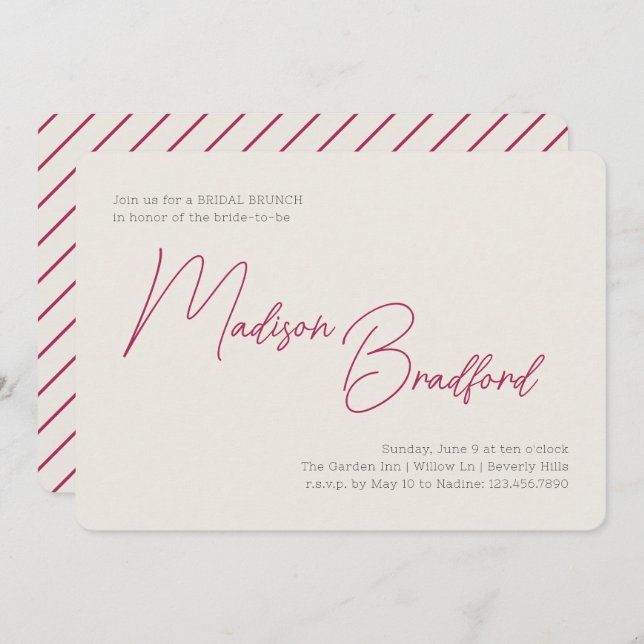 Minimalist Handwritten Script Pink Bridal Shower Invitation (Front/Back)