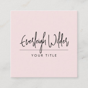 Minimalist Handwritten Script Signature Blush Pink Square Business Card
