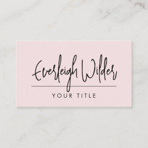 Minimalist Handwritten Script Signature Pink Busin Business Card