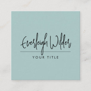 Minimalist Handwritten Script Smoky Blue Green Square Business Card