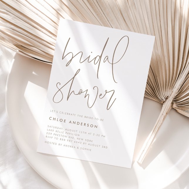 Minimalist Handwritten Script Taupe Bridal Shower Invitation (Creator Uploaded)