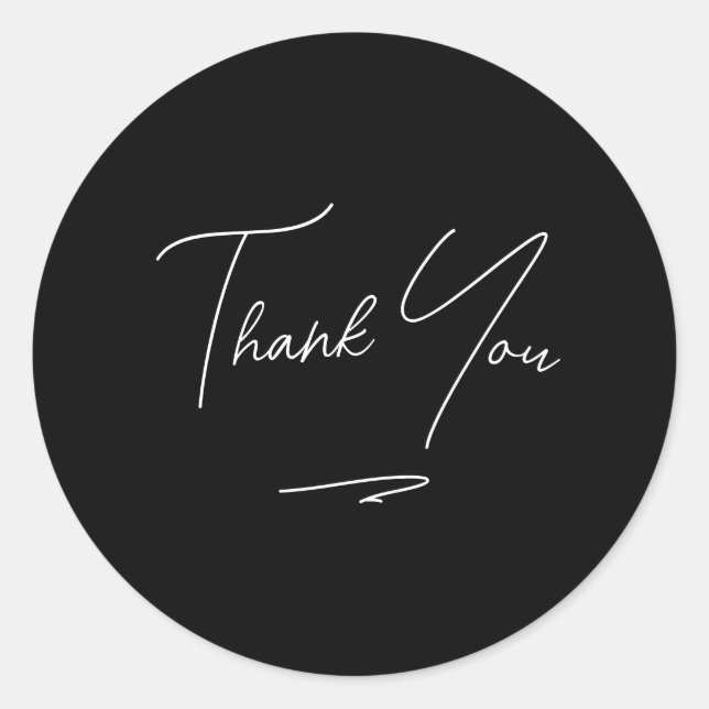 Minimalist Handwritten Script Thank You Black Classic Round Sticker (Front)