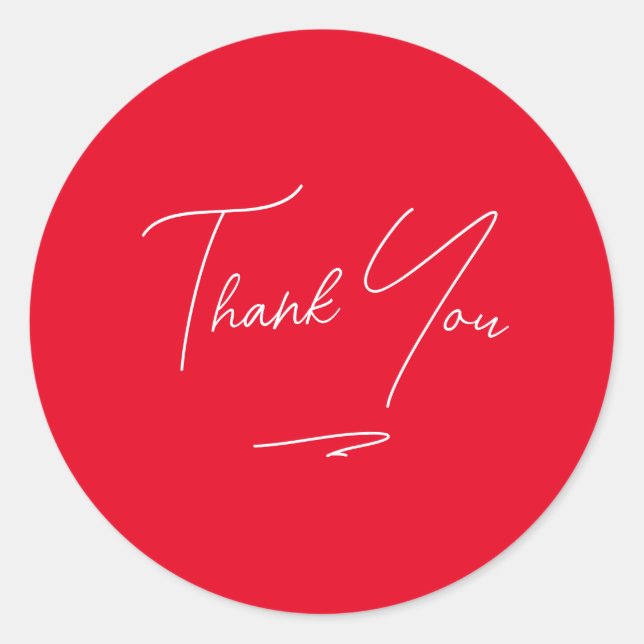 Minimalist Handwritten Script Thank You Red Classic Round Sticker (Front)