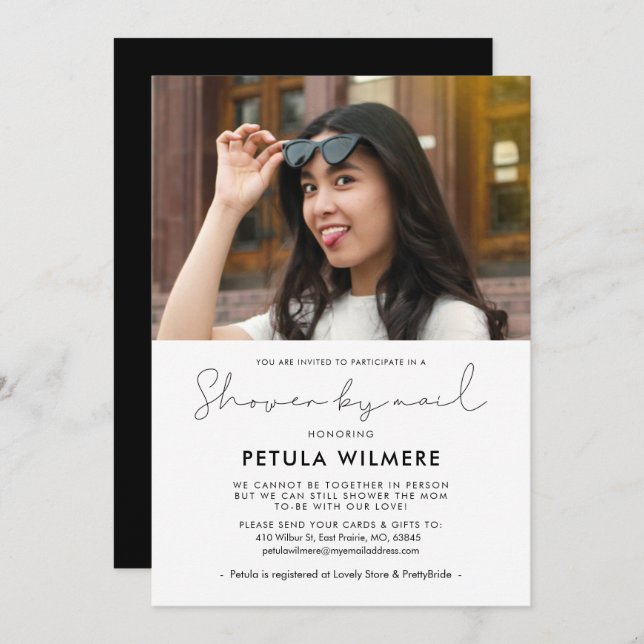 Minimalist handwritten Shower by mail photo Invitation (Front/Back)