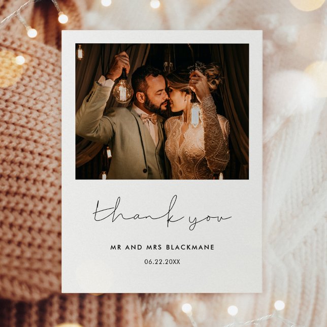 Minimalist handwritten wedding photo thank you card (Creator Uploaded)