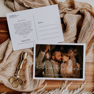 Minimalist handwritten Wedding Thank you photo Postcard
