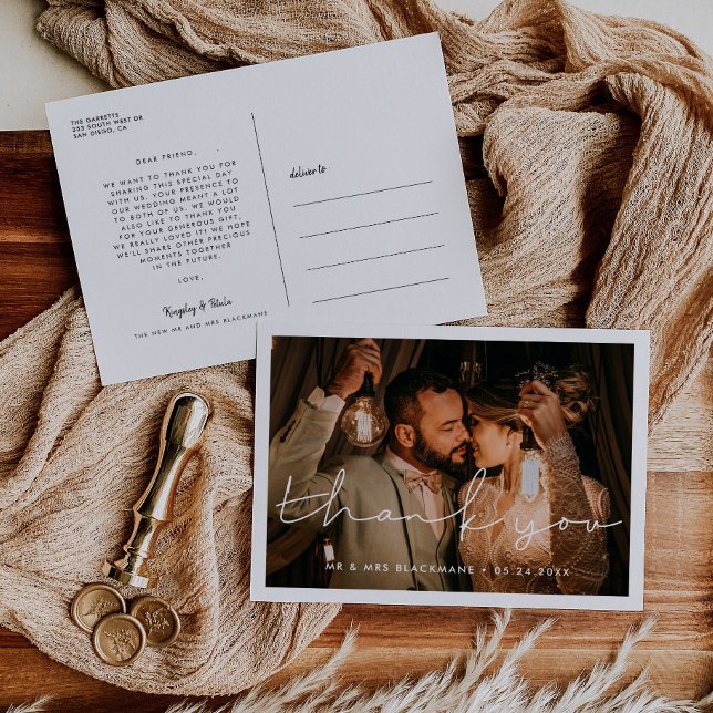 Minimalist handwritten Wedding Thank you photo Postcard (Creator Uploaded)