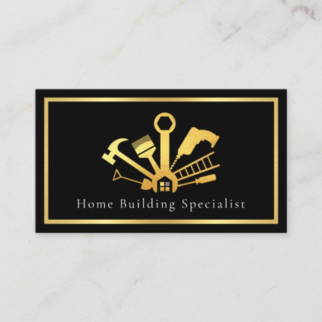 Minimalist Handyman Tools In Gold Frame Business Card (Front)