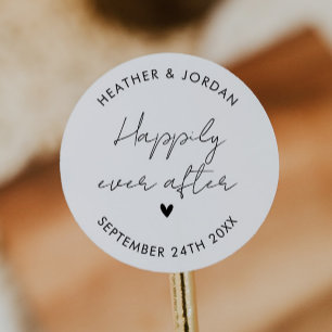 Minimalist Happily Ever After Wedding Favour Classic Round Sticker