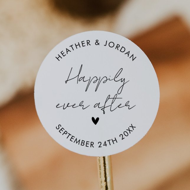 Minimalist Happily Ever After Wedding Favour Classic Round Sticker (Creator Uploaded)