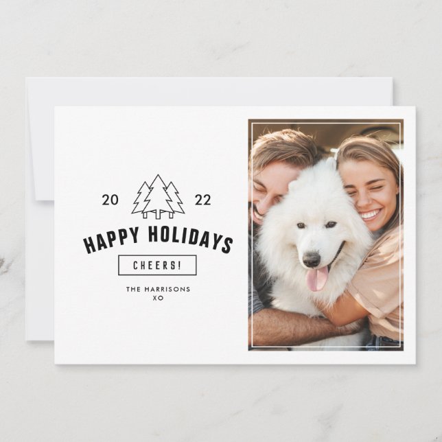 Minimalist Happy Holidays Couple Multi Photo Dog Holiday Card (Front)