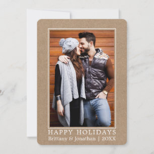 Minimalist Happy Holidays Couple Photo Kraft Holiday Card