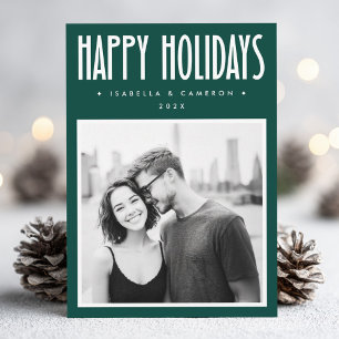Minimalist Happy Holidays green Christmas photo Holiday Card