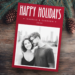 Minimalist Happy Holidays red Christmas photo Holiday Card