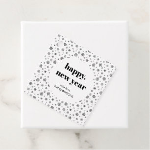 Minimalist Happy New Year Black & White Snowflake Favour Tags