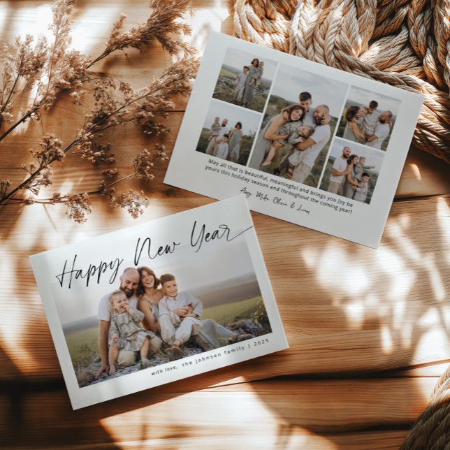 Minimalist Happy New Year Modern Script Christmas Holiday Card (Creator Uploaded)