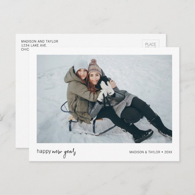 Minimalist Happy New Year Photo Holiday Postcard (Front/Back)