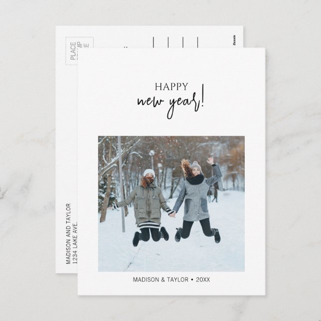 Minimalist Happy New Year Photo Holiday Postcard (Front/Back)