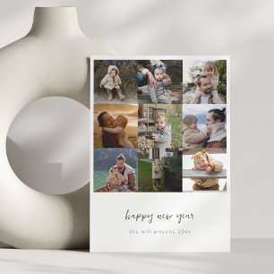 Minimalist Happy New Year Script 9 Photo Grid Holiday Card