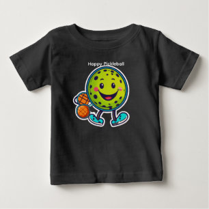 Minimalist Happy Pickleball Cartoon Sticker Baby T-Shirt