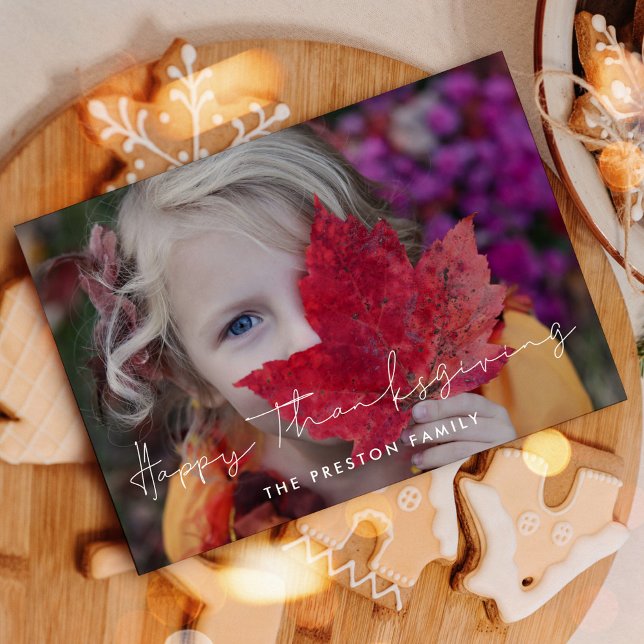 Minimalist Happy Thanksgiving family photo Holiday Card (Creator Uploaded)