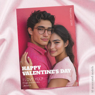 Minimalist Happy Valentine I Love You Couple Photo Holiday Card