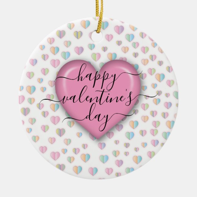 Minimalist Happy Valentine’s Day Ceramic Ornament (Front)