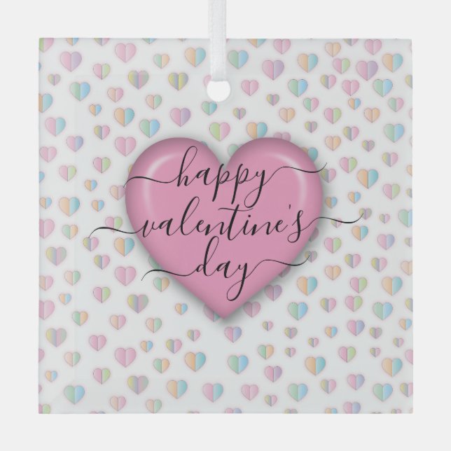 Minimalist Happy Valentine’s Day Glass Tree Decoration (Front)