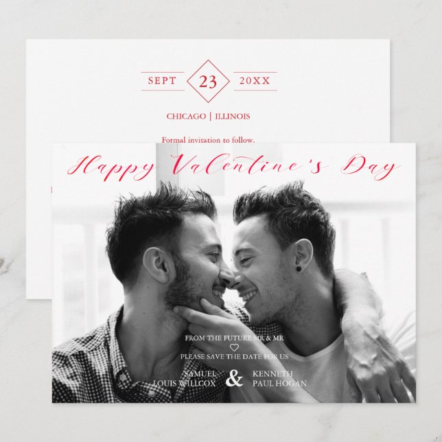 Minimalist Happy Valentine's Day Photo Wedding Save The Date (Front/Back)