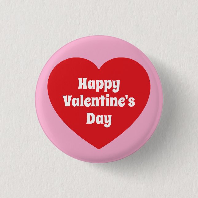 Minimalist Happy Valentine's Day Red Heart Pink 3 Cm Round Badge (Front)