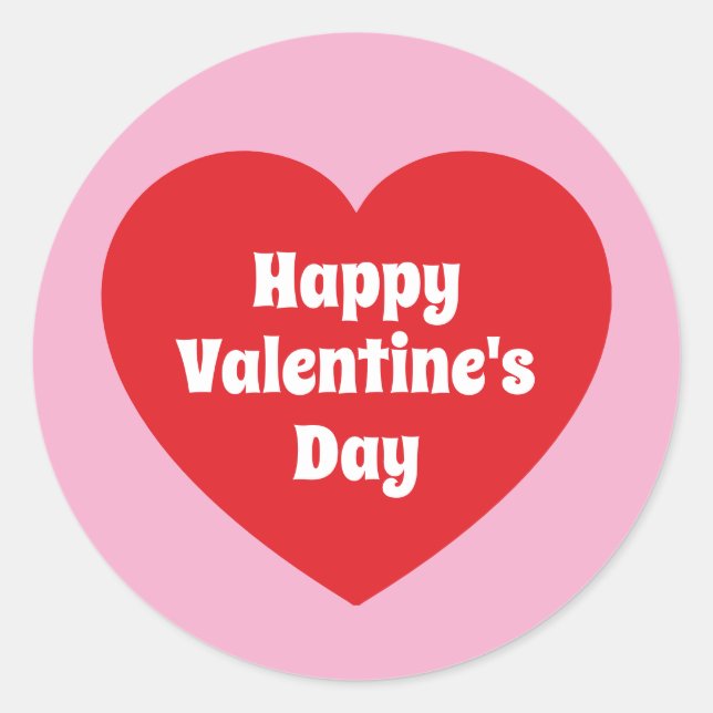 Minimalist Happy Valentine's Day Red Heart Pink Classic Round Sticker (Front)