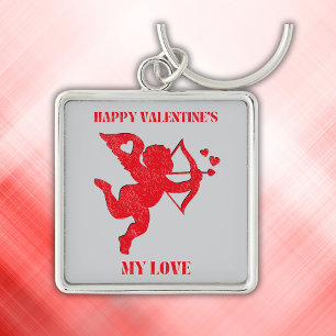 Minimalist Happy Valentine's My Love on grey Key Ring