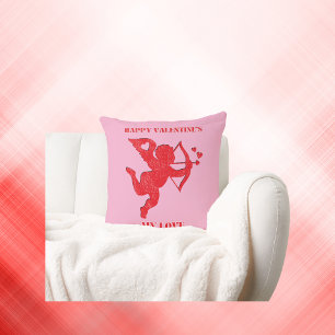 Minimalist Happy Valentine's My Love on pink Cushion