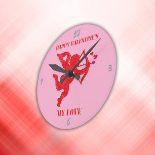 Minimalist Happy Valentine's My Love on pink Round Clock