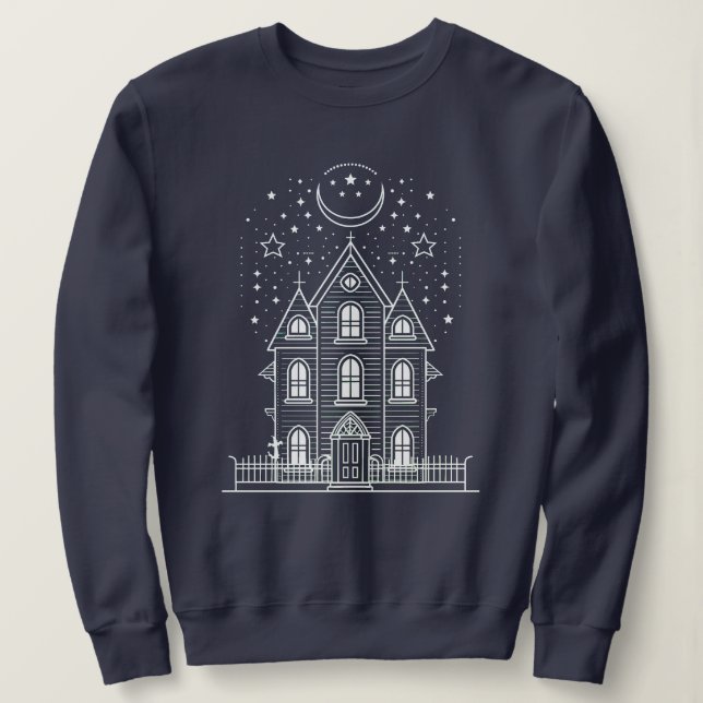 Minimalist Haunted House Halloween Sweatshirt (Design Front)