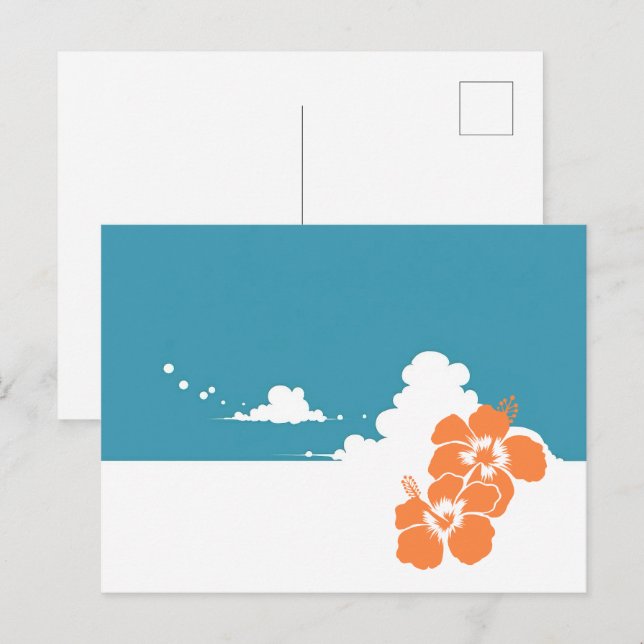 Minimalist Hawaii Hibiscus & Summer Clouds Postcard (Front/Back)