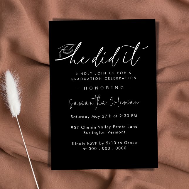 Minimalist He Did It | Modern Graduation Party Invitation (Creator Uploaded)