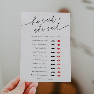 Minimalist He said, She said Shower Game Card