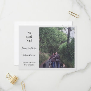 Minimalist He Said Yes Photo Gay Wedding Invitation Postcard