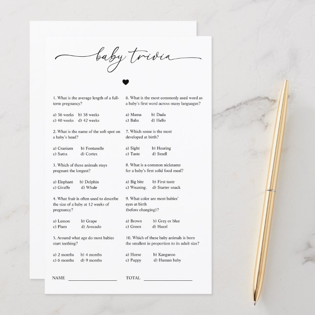 Minimalist Heart Baby Trivia Baby Shower Game (Creator Uploaded)