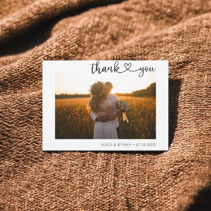 Minimalist Heart Calligraphy Photo Wedding Thank You Card